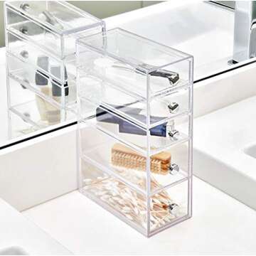 iDesign Clarity Plastic Cosmetic 5-Drawer Organizer, Jewelry Countertop Organization for Vanity, Bathroom, Bedroom, Desk, Office, 3.25" x 7" x 9.75", Clear