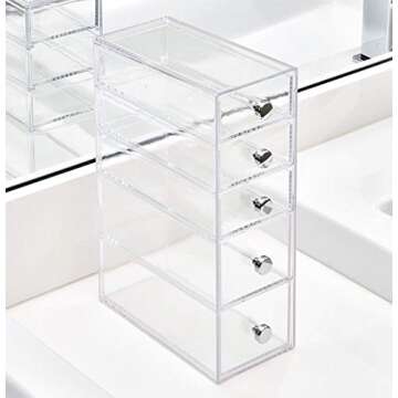 iDesign Clarity Plastic Cosmetic 5-Drawer Organizer, Jewelry Countertop Organization for Vanity, Bathroom, Bedroom, Desk, Office, 3.25" x 7" x 9.75", Clear