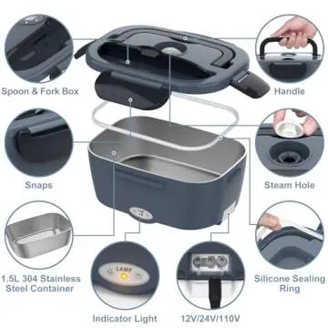 Heated Lunch Box for Adults, 60-80W Electric Lunch Box for Car/Truck, Portable Food Warmer, Heating Lunch Box for Work, Electric Lunchbox Food Heated for Men, Christmas Gift White Elephant Gifts