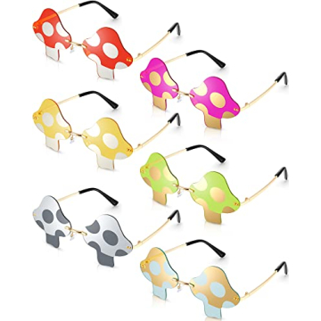 6 Pairs Mushroom Shape Sunglasses Irregular Rimless Eyewear Retro Trendy Sunglasses Fun Rave Sunglas...