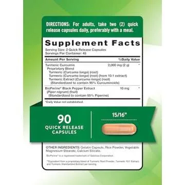 Nature's Truth Turmeric Curcumin Capsules | 2000mg | 90 Count | with 95% Standardized Curcuminoids a...