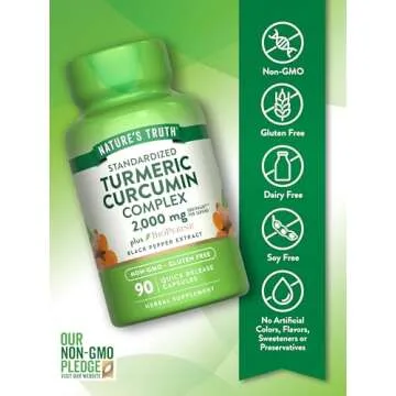Nature's Truth Turmeric Curcumin Capsules | 2000mg | 90 Count | with 95% Standardized Curcuminoids and Bioperine | Non-GMO and Gluten Free Supplement