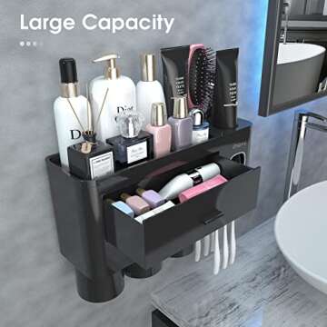 iHave Toothbrush Holders for Bathrooms, 3 Cups Toothbrush Holder Wall Mounted with Toothpaste Dispen...