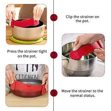 Clip on Strainer, for Strainers and Colanders for Kitchen, Silicone Food Strainer Hands-free Pan Strainer Pasta Strainer Fits All Bowls and Pots (Red)
