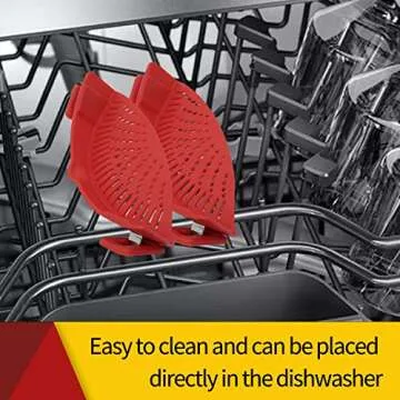 Clip on Strainer, for Strainers and Colanders for Kitchen, Silicone Food Strainer Hands-free Pan Strainer Pasta Strainer Fits All Bowls and Pots (Red)