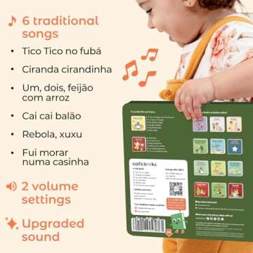 Cali's Books Brazilian Nursery Rhymes Book - Sound Books for Toddlers 1-3 Years Old - Interactive & Educational Music Toys for Bilingual Children with Lyrics & Translations - Musical Gifts for Kids