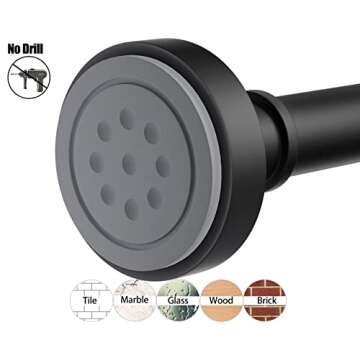 Black Shower Rod with 12 Hooks, 43-72 Inches, Rust Resistance, Adjustable Tension Rod with Durable S...