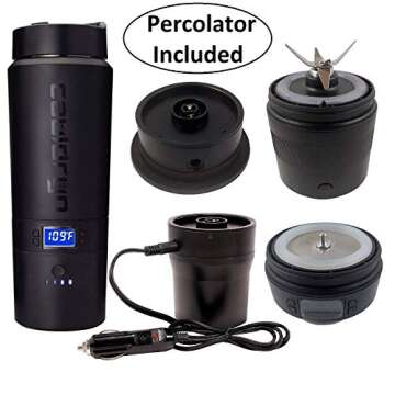 Cauldryn Coffee Heated Travel Mug with Blender & Percolator - Grinds & Brews Coffee - Temperature Co...