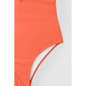 CUPSHE Women's One Piece Swimsuit Ruffle Deep V Neck Strappy Swimwear Bathing Suits Orange S