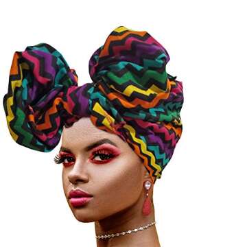 Ankara African Print Soft Headwraps Headband Long Hair Head Wrap Scarf Turban Tie Jersey Knit African head wraps (Ankara Print #19)