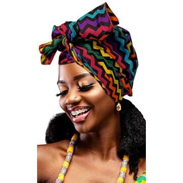 Ankara African Print Soft Headwraps Headband Long Hair Head Wrap Scarf Turban Tie Jersey Knit African head wraps (Ankara Print #19)