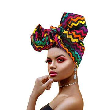 Ankara African Print Soft Headwraps Headband Long Hair Head Wrap Scarf Turban Tie Jersey Knit African head wraps (Ankara Print #19)