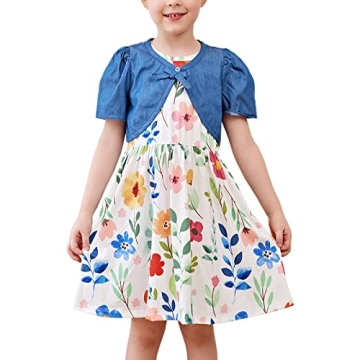 PATPAT Toddler Girl Dress Floral Print Sleeveless & Cardigan Set in Denim Blue 3-4T