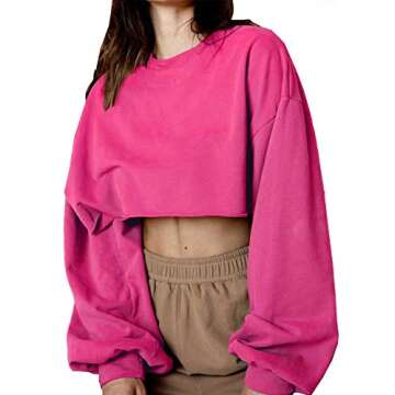 Artfish Crewneck Long Sleeve Crop Top for Casual Style