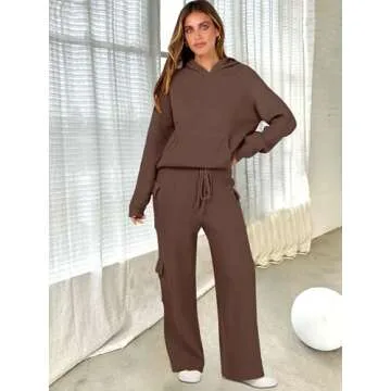 ANRABESS Women’s Two Piece Outfits Casual Knit Hooded Sweater Straight Leg Pants Set 2025 Fall Lou...