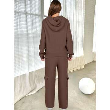 ANRABESS Women’s Two Piece Outfits Casual Knit Hooded Sweater Straight Leg Pants Set 2025 Fall Lounge Travel Clothes Deep Brown Medium