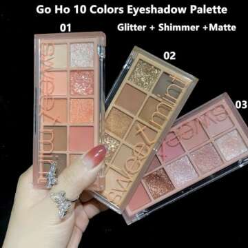 Go Ho 10 Colors Eyeshadow Palette,Matte&Glitter&Shimmer Eyeshadow Makeup,High Pigment Blendable Shad...