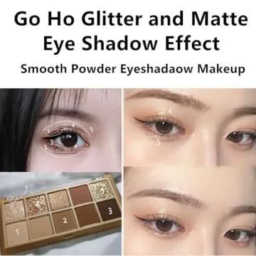 Go Ho 10 Colors Eyeshadow Palette,Matte&Glitter&Shimmer Eyeshadow Makeup,High Pigment Blendable Shades,Naturing-Looking,Waterproof Eyeshadow Makeup Palette,02