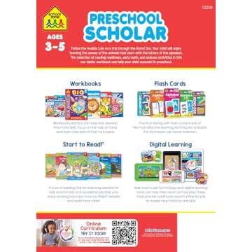 School Zone Preschool Scholar Workbook: Pre-K to Kindergarten, Beginner Reading, Early Math, Science...
