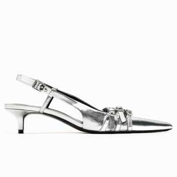 CORNMOOD Slingabck Kitten Heels for Women Silver Pointed Toe Pumps Stiletto Heel with Buckle Strap Pump Shoes Sexy Striptease Womens Sling Back Heeled Sandals…