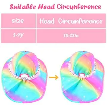 Sun Hat for Kids UV Protection Unicorn Summer, Beach Play Ponytail Hat Wide Brim Neck Flap for Girls 2-9 Years