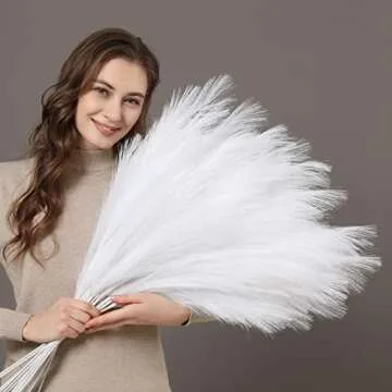 PERFNIQUE Faux Pampas Grass, 9PCS Pompas, Large Pampas Grass, 38'' Tall Pampas Grass for Floor Vase, Pampas Grass Decor Tall for Vase Fillers, Boho Decor, Rustic Farmhouse Home Decor (White)