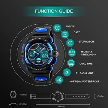 Cofuo Kids Waterproof Sports Watch for Boys 5-12 Years