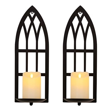 HPC Decor 15.8'' Candle Sconce Set of Two - Elegant Black Metal Wall Decor for Lighting