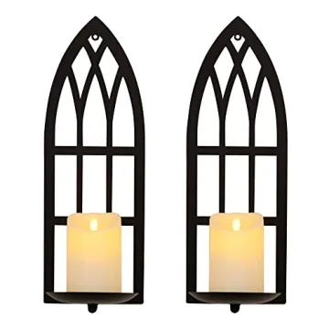 HPC Decor 15.8'' Candle Sconce Set of Two - Elegant Black Metal Wall Decor for Lighting