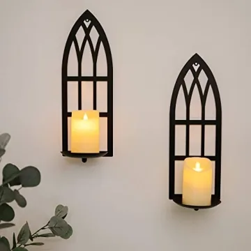 Elegant Black Metal Candle Sconces Set for Home Decor