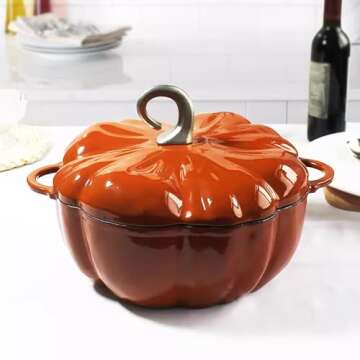 Pumpkin Cocotte,Pumpkin Dutch Oven Pot With Lid,Enamel Cast Iron Cooking Pot,Non Stick Pumpkin Pot,Stew Pot Soup Pot,Serves 3-5,Halloween Thanksgiving Decor Pot Gift(3.9 Quart, Orange)