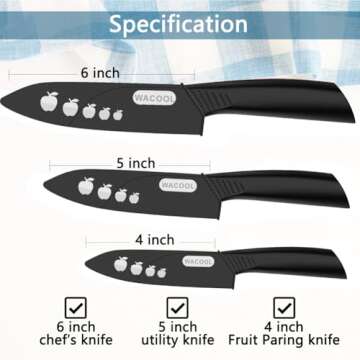 WACOOL Ceramic Knife Set with Sheaths, include 3-Piece: 6-inch Chef's Knife, 5-inch Utility Knife, 4...