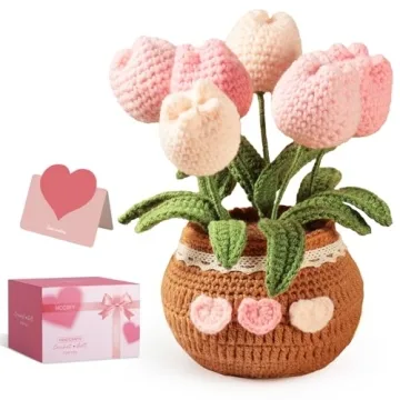 Hccgfy Completed Hand-Crocheted Tulip Potted Plant with Gift Box, Unique Hand-Crafted Gift for Home ...