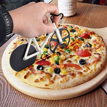 Ninonly Bicycle Pizza Cutter,Non-stick Bike Pizza Slicer, Dual Stainless Steel Cutting Wheels best for Pizza Lovers,Holiday Vacation Funny White Elephant Gifts Exchange Kitchen Gadget Cool Men's Gift