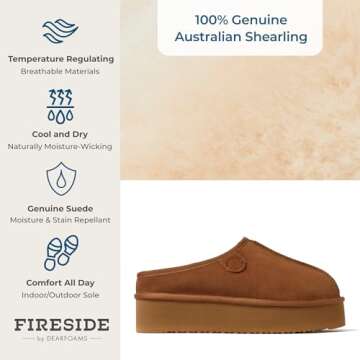 Fireside by Dearfoams Women's Greta Shearling Indoor/Outdoor Clog Slipper, Chestnut Platform, 7