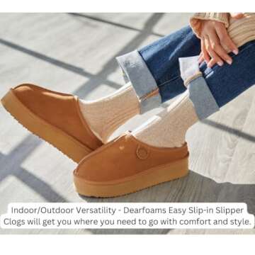 Fireside by Dearfoams Women's Greta Shearling Indoor/Outdoor Clog Slipper, Chestnut Platform, 7