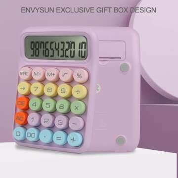 Envysun Colorful Candy Calculator,Mechanical Calculator Cute 12 Digit Large LCD Display Big Round Button Calculator,Easy to Press,for School Office Business Home,Automatic Sleep,with Batter(Purple)