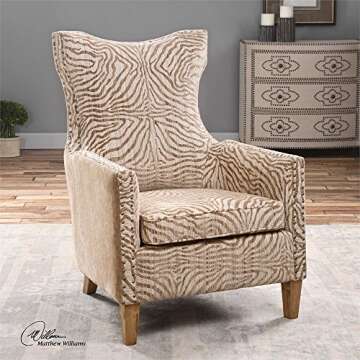 MY SWANKY HOME Beige Jungle Print Zebra Arm Chair | Contemporary Animal Pattern