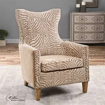 MY SWANKY HOME Beige Jungle Print Zebra Arm Chair | Contemporary Animal Pattern