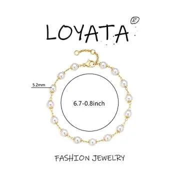 LOYATA Gold Bracelet 14K Gold Plated Dainty Pearl Chain Handmade Simple Jewelry Gift for Women