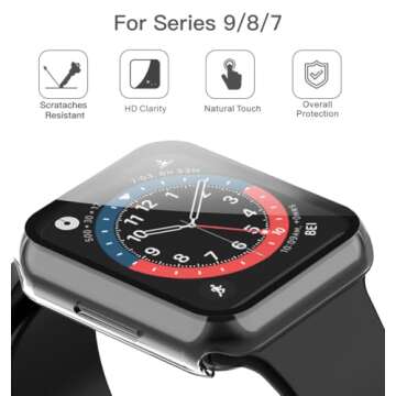 Misxi 2 Pack Hard PC Case with Tempered Glass for Apple Watch Series 9 45mm