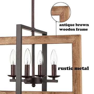 DEYNITE Farmhouse Pendant Light Fixtures Rustic Wood Chandelier for Kitchen Island Dining Room