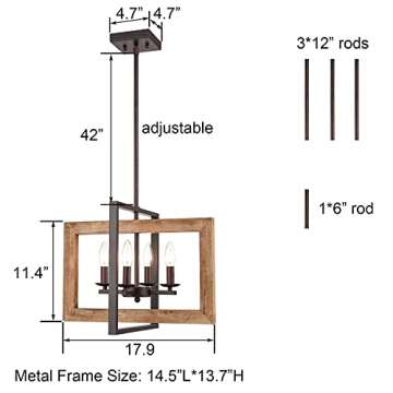 DEYNITE Farmhouse Pendant Light Fixtures Rustic Wood Chandelier for Kitchen Island Dining Room