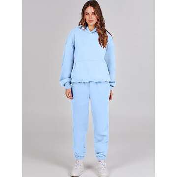 ANRABESS Womens 2 Piece Outfits Lounge Hoodie Oversized Sweatshirt Jogger Sweatpants Y2K Tracksuit Sweatsuit Set Fall Clothes Sky Blue Medium