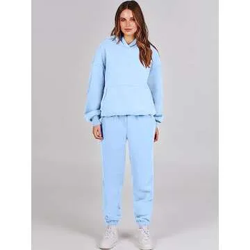 ANRABESS Womens 2 Piece Outfits Lounge Hoodie Oversized Sweatshirt Jogger Sweatpants Y2K Tracksuit Sweatsuit Set Fall Clothes Sky Blue Medium