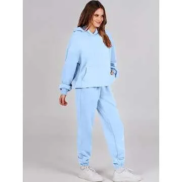 ANRABESS Womens 2 Piece Outfits Lounge Hoodie Oversized Sweatshirt Jogger Sweatpants Y2K Tracksuit Sweatsuit Set Fall Clothes Sky Blue Medium