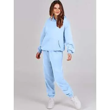 ANRABESS Womens 2 Piece Outfits Lounge Hoodie Oversized Sweatshirt Jogger Sweatpants Y2K Tracksuit Sweatsuit Set Fall Clothes Sky Blue Medium
