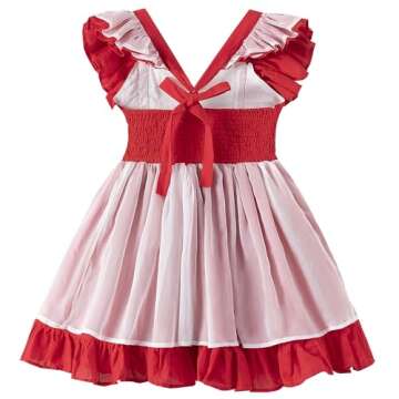 Irwsewiee Girl Dress, Rose Embroidered Smocked Dress, Ruffle Sleeve Girl Frocks, Chiffon Kids Boutique Clothing