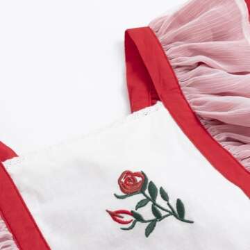 Irwsewiee Girl Dress, Rose Embroidered Smocked Dress, Ruffle Sleeve Girl Frocks, Chiffon Kids Boutique Clothing