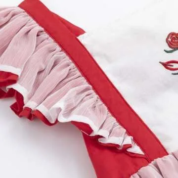 Irwsewiee Girl Dress, Rose Embroidered Smocked Dress, Ruffle Sleeve Girl Frocks, Chiffon Kids Boutique Clothing